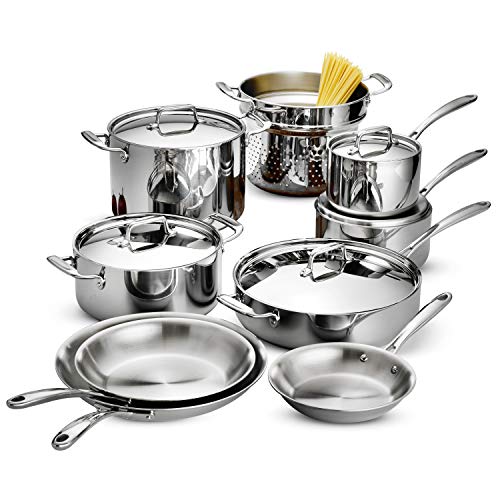 Tramontina 80116/568DS Stainless Steel Tri-Ply Clad Cookware Set, 14-Piece, Made in China