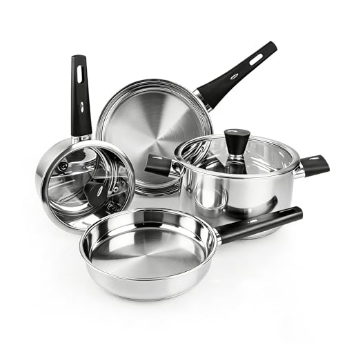 Meythway Stainless Steel Pots and Pans Set Non Toxic, 6PCs Kitchen Cookware Sets with Stay-Cool Handles, Dishwasher Safe&Compatible with All Stovetops(Gas,Electric&Induction)