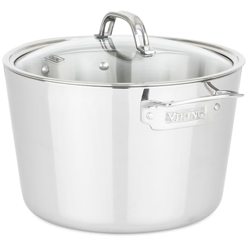 Viking Contemporary 3-Ply Stainless Steel Stock Pot, 8 Quart Soup Cooking Pot with Lid, Kitchen Cookware