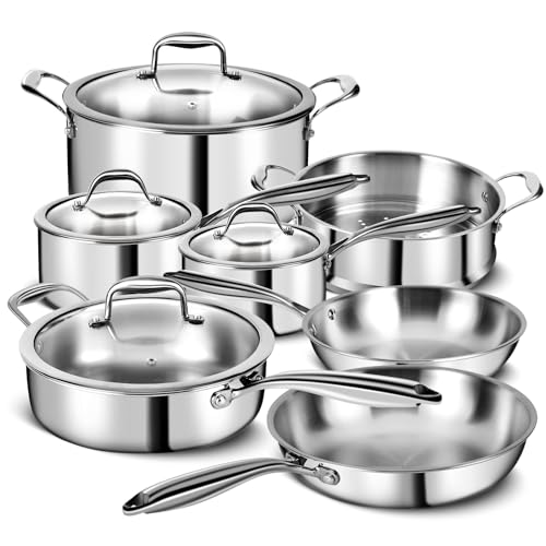 3 Ply Stainless Steel 11-Piece Cookware Set with Lids, Pots and Pans Kitchen Set, Non-Toxic, Induction, Oven, Dishwasher Safe, Professional Chef Quality