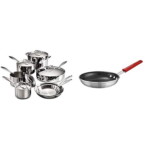 Tramontina 80116/249DS Gourmet Stainless Steel Induction-Ready Tri-Ply Clad 12-Piece Cookware Set, NSF-Certified, Made in Brazil & Professional Aluminum Nonstick Restaurant Fry Pan, 10