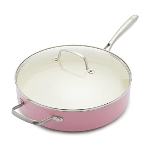 GreenLife Artizan Padella per Sauté 30 cm/4,8 Litri in Ceramica Antiaderente Sana con Coperchio, Senza PFAS, Manico in Acciaio Inox, Induzione, Lavabile in Lavastoviglie, Sicuro al Forno, Rosa