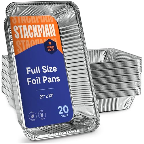 Full Size Large Aluminum Pans, Disposable Foil 21x13 Deep [20-Pack] Steam Table Chafing Pan - Extra Heavy Duty Durable Tray - Great for Roasting, Cooking, Warming, Prepping and Storing Food