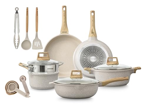 Bakken-Swiss 14-Piece Kitchen Cookware Set – Granite Non-Stick – Eco-Friendly – PFOA, PFOS, and PTFE Free for All Stoves & Oven-Safe,