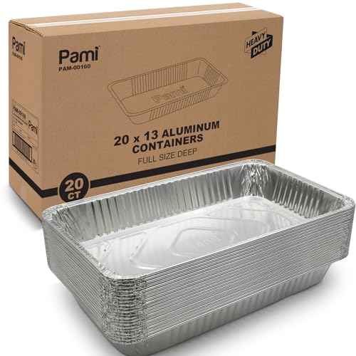 PAMI Disposable Aluminum Baking Pans, Full Size, Deep [Pack of 20] - 20”x13” Heavy-Duty Oven & Freezer Safe Food Aluminum Trays- Large Tin Foil Pans For Chafing, Grilling, Roasting, BBQ & Baking