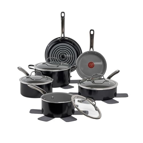 T-fal Preserve Ceramic, Non stick Cookware Set 13-Piece, Oven & Broiler Safe up to 350°F, Includes Stockpot, Saucepans, Frying Pans, Protectors, Pots and Pans, Black
