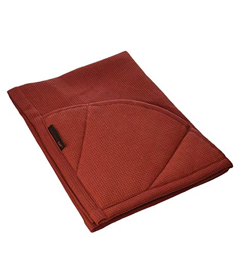 Rachael Ray Moppine Towel - 2-in-1 Kitchen Towel and Pot Holder with 2 Heat Resistant Pockets to Grip Hot Cookware, Bakeware - Absorbent Kitchen Towels Perfect for Drying Dishes and Hands, Brick Red