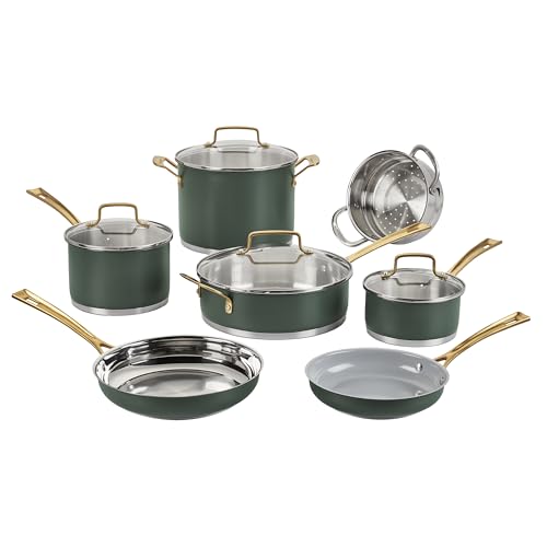 Cuisinart Cookware Set, 11 Piece Stainless Steel Cookware Pots and Pans, Home and Kitchen Durable Stainless Steel for Everyday Cooking, Matte Thyme, MT89G-11