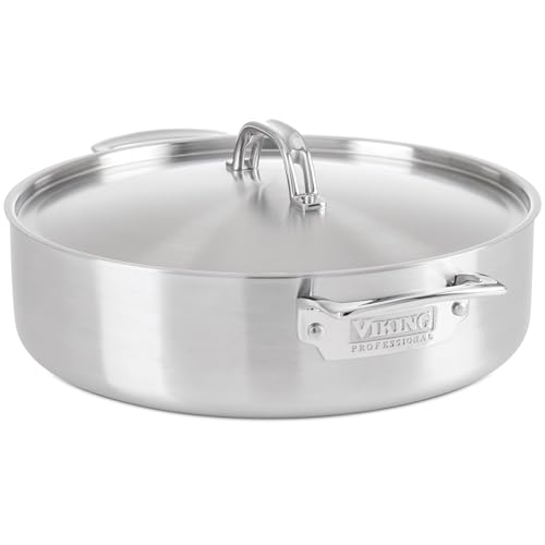 Viking 5-Ply Stainless Steel Casserole Pot with Lid, 6.4 Quart Cookware, Dishwasher and Oven Safe, Induction Ready, Satin Finish