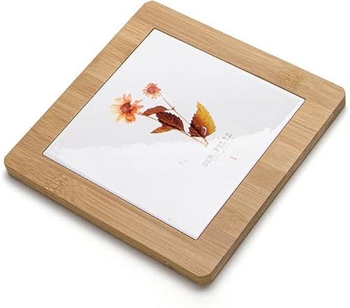 ROCKING GIFTS Sottopentola in ceramica legno fiori arancioni, design rustico elegante, 20 cm