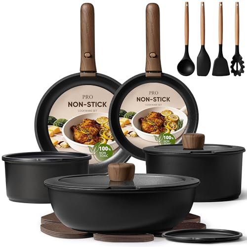 CAROTE 19pcs Pots and Pans Non Stick, Cookware Sets Detachable Handle, Induction Kitchen Pots and Pans,NonStick Cooking Set, Oven/Dishwasher/Fridge Safe, Space Saving