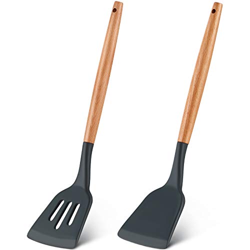 2 Pieces Silicone Slotted Turner Set, Silicone Turner Spatula with ...
