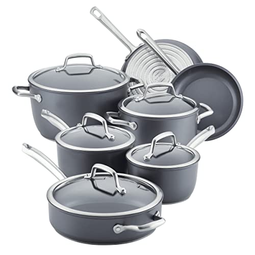 Anolon Accolade Forged Hard Anodized Nonstick Pots & Pans - Induction Cookware Set - 12 Piece - Moonstone Gray