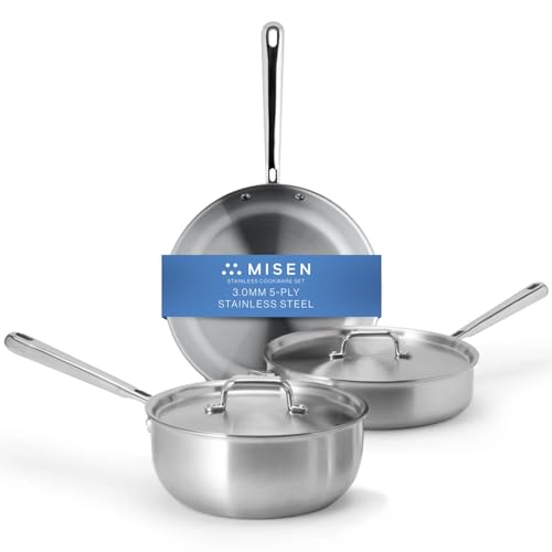 Misen 5-Ply Stainless Steel Cookware Set - Versatile, Dishwasher Safe - 5-Piece Set - 10