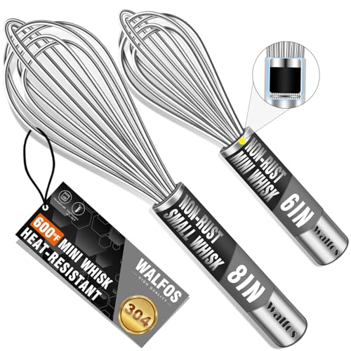 Walfos Mini Whisk,6+8 in Small Whisk,304 Stainless steel Whisks Heat ...