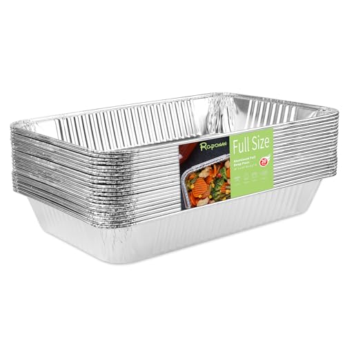 Roponan 20-Pack Heavy Duty Full Size Aluminum Foil Deep Pan, 21”x13“ Disposable Roasting Pan for Cooking, Baking & Grilling, Large Chafing Pan for Catering, Steam Table, Buffets of Hotel & Restaurant