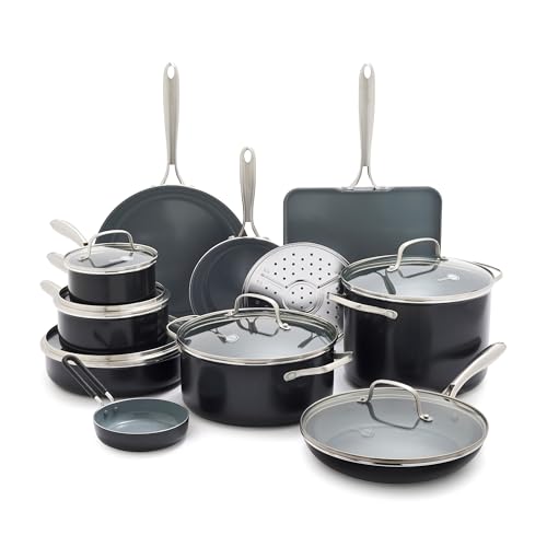 GreenPan 17 Piece Nonstick Swift Cookware Set, Ceramic PFAS-Free Pots & Pans with Lids, Dishwasher & Oven/Broiler Safe to 600F, Kitchen Cooking Set, Sauce, Saute, Stock, Griddle, Frying Pans, Gray
