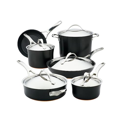 Anolon 83874 Nouvelle Copper Hard Anodized Nonstick Cookware Set / Pots and Pans Set - 11 Piece, Black Onyx