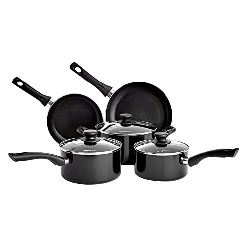 Amazon Basics 5 Pezzi Batteria da Cucina a Induzione - Antiaderente, Alluminio, con Coperchi, Nero