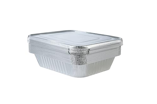 Aluminum Pans With Lids 9x13 [10 Sets] Aluminum Foil Pans Trays With Lids - Half Size Tin Foil Disposable Pans For Baking, Cake Serving Dishes, Roasting, Heating, Serving & Lining Steam-Table Trays