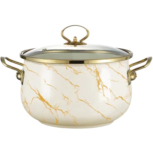pentola in ceramica, Pentole smaltate con coperchio in vetro, pentola antiaderente in acciaio vintage manico, smaltata(6.9 Quarts)