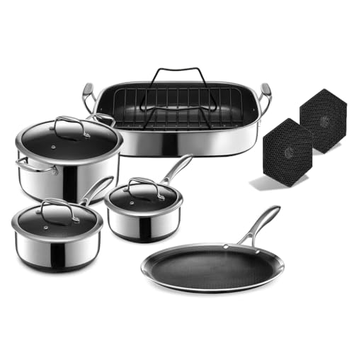 HexClad Hybrid Nonstick 10-Piece Cookware Set, Roasting Pan with Rack, 12