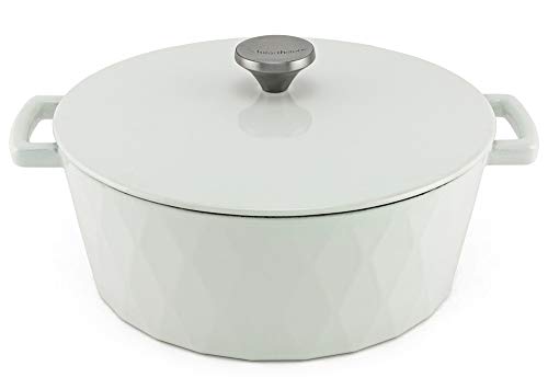 HearthStone Cookware - Cocotte Diamond Ghisa smaltata bianca, 28 cm, 6,9 l, adatta per tutte le superfici, compresi induzione e forno.