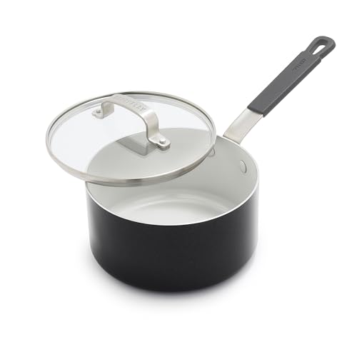 GreenPan Bobby Flay - Casseruola con coperchio in vetro, antiaderente in ceramica senza PFAS e PFOA, adatta a induzione, manico in silicone, lavabile in lavastoviglie e forno, grafite