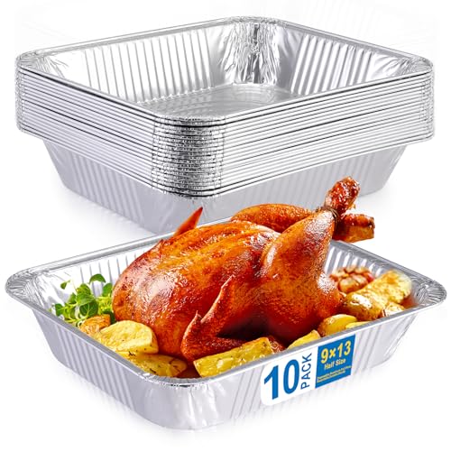 Homewarm Aluminum Foil Pans 9x13 Disposable – Heavy Duty Baking Pan for Lasagna, Casseroles, Meal Prep, Catering, Half Size Tin Foil Sheet for Cooking Roasting Freezer Storage, 10 Pack