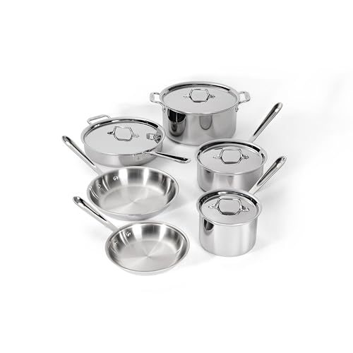 All-Clad D3® Stainless Steel 10 Piece Cookware Set- Made in USA- Includes Frying Pans, Saucepan, Sautépan, Stockpot - Professional Grade -Oven Safe & Induction Compatible