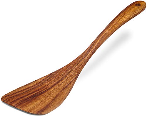 Jilla-hla Wooden Spatula Nonstick Turner Acacia Wood, Right Long Handle ...