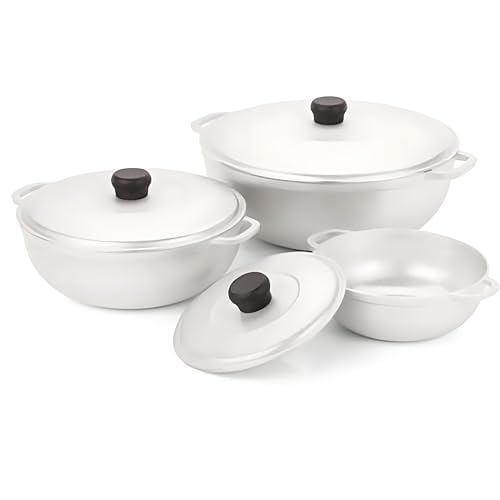 LYMSTE 3-Piece Cast Aluminum Caldero Pot Set (1.5/2.5/5.2 Qt), Even Heat Distribution Oven Safe, Multi-Purpose Aluminum Cookware Set