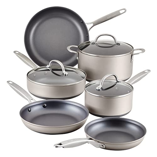 Anolon Achieve Hard Anodized Nonstick Cookware Pots and Pans Set, 9 Piece - Silver