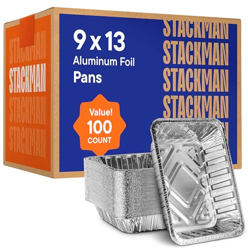 Aluminum Pans 9x13 Disposable Aluminum Foil Pans [100-Bulk-Pack] Large Baking Pan Trays - Heavy Duty Half Size Chafing Dishes. Food Containers for Roasting, Cooking, Heating or Steam Table…