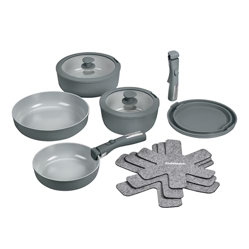 Cuisinart 13-Pc, ClickSmart Nonstick Detachable Handle Ceramic Cookware, Pots and Pans Set, Stackable Space-Saving Design, Compatible with All Stovetops, Induction & Oven Safe, PURELYCERAMIC