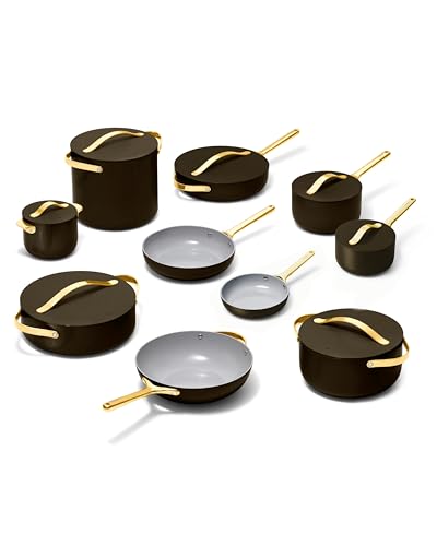 Caraway 24-Piece Nonstick Ceramic Cookware Set - Includes Fry Pans, Sauce, Sauté Pan, Dutch Oven, Petite Cooker, Stir Fry, Rondeau, Stock Pot, Lids & Storage Organizers - Black