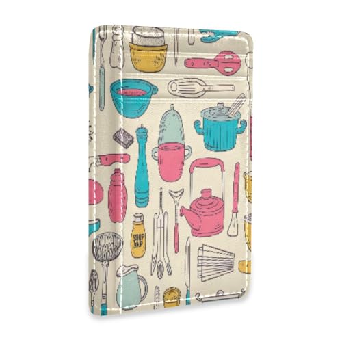 CZXW Kitchen Cookware Pattern Card Holder Slim Front Pocket Wallet Minimalist RFID Blocking Credit Card Case for Women Men