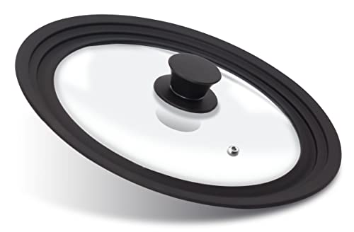 Anaeat Silicone Universal Lid for Pots, Pans and Skillets - Tempered Glass Covered with Heat Resistant Silicone Rim Fits 10