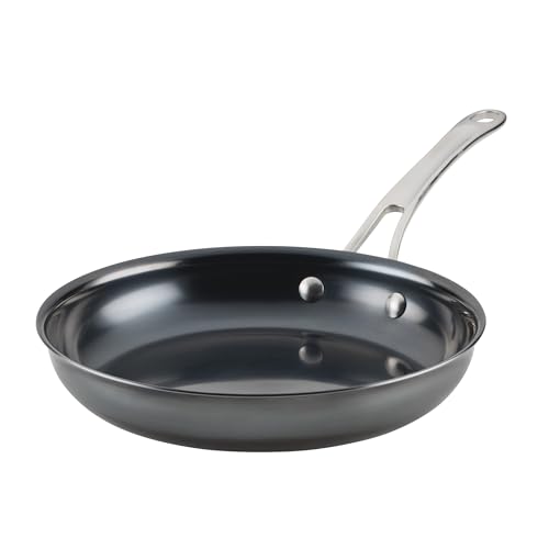 Anolon Everlast N2 Carbon Steel Frying Pan/Skillet with Helper Handle, Compatible with All Cooktops, Metal Utensil Safe, 10 Inch Open Fry Pan - Black