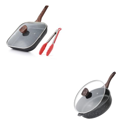 Kordisen Nonstick Deep Frying Pan with Lid, 12 Inch Large Skillet, 5 Qt Non Stick Saute Pan for Cooking, Healthy Induction Cookware, PFOA Free