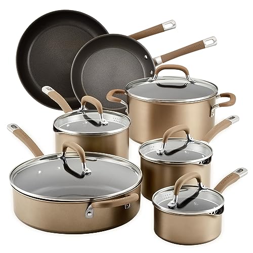Circulon Premier Professional Hard Anodized Nonstick Cookware Induction Pots and Pans Set Nonstick, Home Essentials, 12-Piece, Bronze