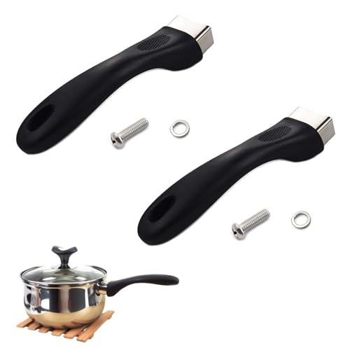 Majhoxka 2 Pcs Pot Handle - Scald-Proof Long Replacement Grip, Removable with Screw for Saucepan/Skillet/Cookware Lid, Ideal for Kitchen Cooking, Black​