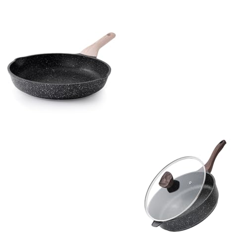 Kordisen Nonstick Deep Frying Pan with Lid, 12 Inch Large Skillet, 5 Qt Non Stick Saute Pan for Cooking, Healthy Induction Cookware, PFOA Free
