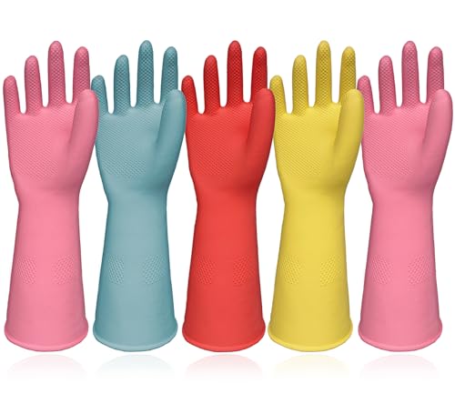 Orerered Rubber Cleaning Gloves 5 Pairs Kitchen Dishwashing Gloves Reusable ...
