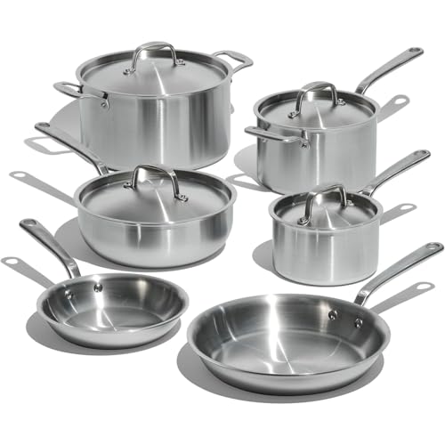 Made In Cookware - 10 Piece Stainless Steel Pot and Pan Set - 5 Ply Clad - Includes Stainless Steel Nonstick Frying Saute Pans, Saucepans and Stock Pot W/Lid - Professional Cookware - Made in Italy