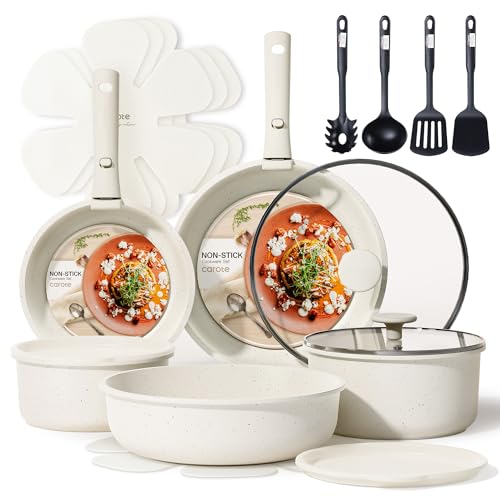 CAROTE 19pcs Pots and Pans Set, Nonstick Cookware Set Detachable Handle, Induction Kitchen Cookware Sets Non Stick with Removable Handle, RV Cookware Set, Oven Safe