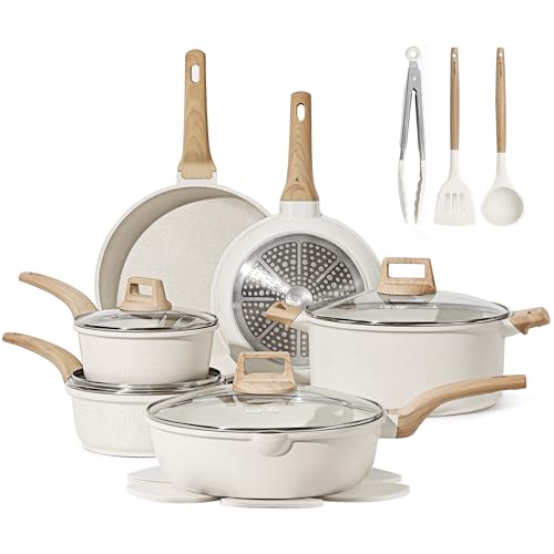 CAROTE 16-Piece White Granite Cookware Set