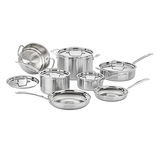 Cuisinart 12-Piece MultiClad Pro Triple Ply Stainless Stainless Steel Pots and Pans Set, Cookware Set Compatible with Induction, Electric, Gas Cooktops, Cool Grip Handles, Oven Safe to 500°F, Silver