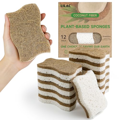 LILAC 12 Pack Natural Cellulose Sponges for Dishes - Non-Scratch ...