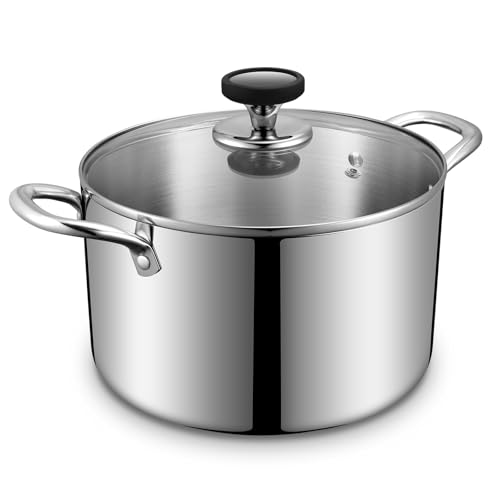 Tri-Ply Stainless Steel Stock Pot, 6.5 Quart Heavy Duty Induction ...
